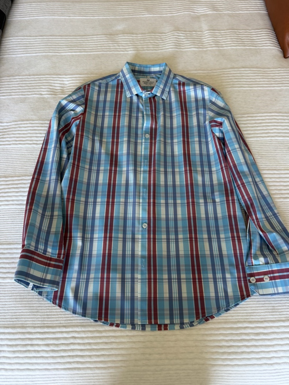 Mizzen+Main Blue and Maroon Plaid Button-Down Shirt